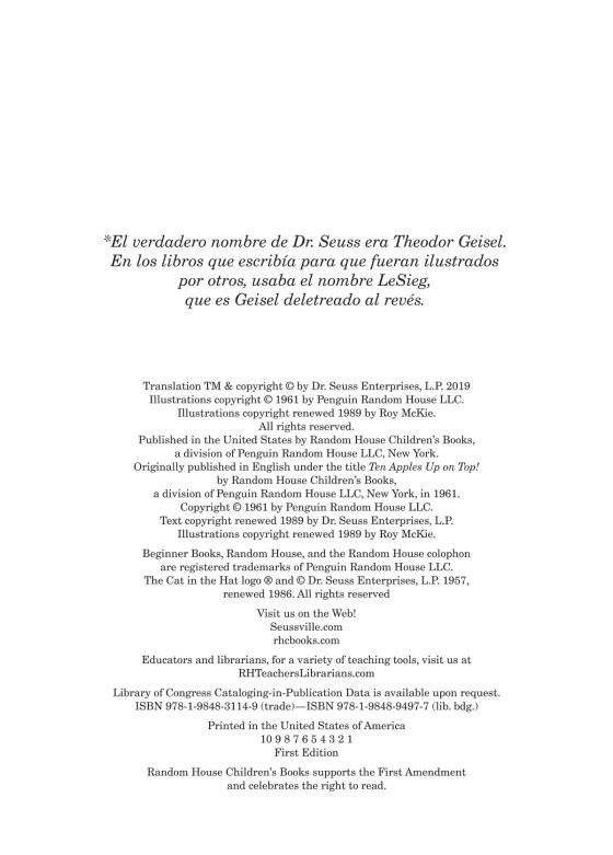 ¡Diez manzanas en la cabeza! (Ten Apples Up on Top! Spanish Edition) by