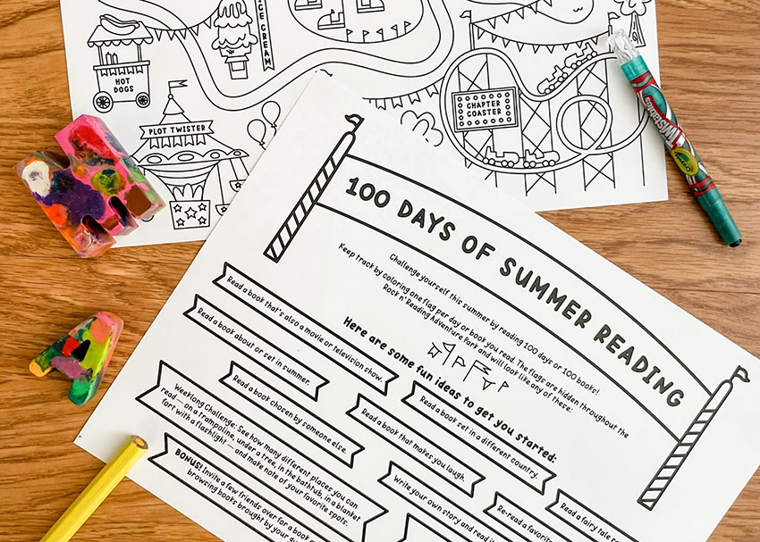 Photo of summer reading tracker with crayons